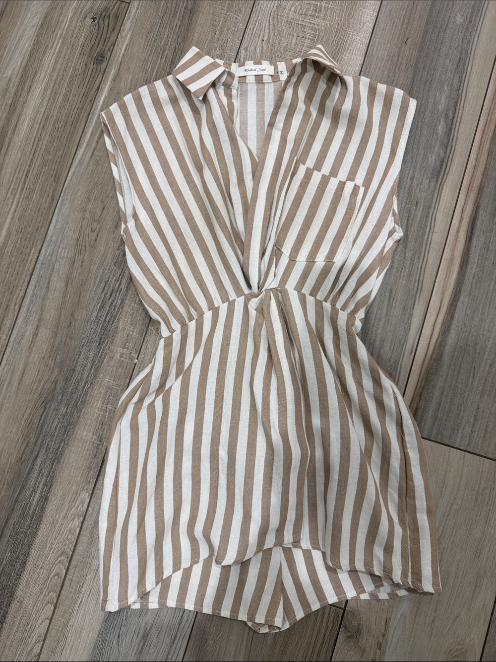 Mustard Seed Beige and White Striped Romper